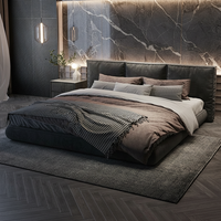 Furnistyle Luxuriöses Minimalistisches Modernes Doppelbett Echtes Leder Kopfteil Kiefernholzrahmen Boxspring Futon Tatami-Stil