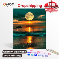 Orfon Dropshipping Peinture par numéros pour adultes Europe Lune sous le coucher du soleil Peinture acrylique sur toile DIY Paysage marin Décoration murale pour la maison