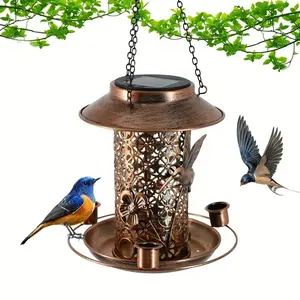 ライトメタル付きソーラーバードフィーダー野鳥フィーダー防水ガーデンヤード装飾ソーラーランタンギフト鳥愛好家のための