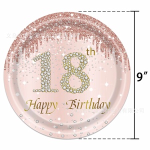 Ensemble de fournitures de fête jetables en PE sur le thème du 18e <span class=keywords><strong>anniversaire</strong></span>, avec assiettes en papier, gobelets en papier et nappe, en or rose et diamant, pour la célébration - Product Image 3