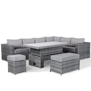 Waterproof Metal Rattan Outdoor Sofa Set Garden Furniture - Aluminium Frame 7 Pieces Sofa Patio Dining Sets Adjustable Table