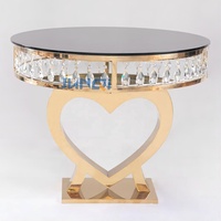 Nouveau design dernier mariage or en acier inoxydable cristal rond côté verre miroir gâteau table top gâteau tables pour mariage et événement