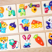 Vente en gros de bricolage 3D personnalisé en bois chaîne de nourriture pour animaux Jigsaw Puzzle Early Educational Toy