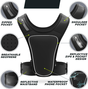 Chaleco Reflectante para Correr con Cinturón Ajustable de Neopreno Impermeable y Bolsillo para Teléfono - Product Image 2