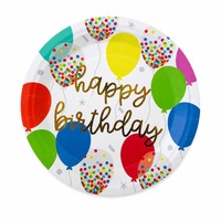 Assiettes en papier Joyeux Anniversaire 9 pouces, dorées, de qualité alimentaire, rondes, avec bord festonné, pour la table de fête d'anniversaire