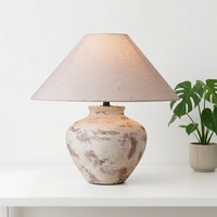 Lampe de table en céramique avec abat-jour en tissu et motif dessiné à la main, objets décoratifs pour le salon