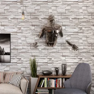 Papel de parede com padrão de tijolos 3d, leve, simples, luz cinza claro, pedras, restaurante, sala de estar, moderno, papel de parede de tijolos