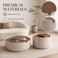 Nouvelle table basse ronde de style nordique en forme de fleur avec plateau en noyer, mobilier de salon moderne en bois