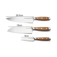 Kalça ev yeni tasarım 3 adet yüksek kaliteli paslanmaz çelik mutfak bıçak setleri orijinal renk ahşap saplı bıçak seti
