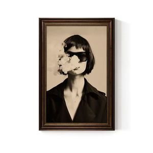 Estilo industrial Poster Charuto Bar Arte <span class=keywords><strong>Vintage</strong></span> Fumar Menina Canvas Impressões Moldura Personalizada Tamanhos - Product Image 5