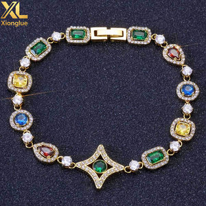 Bracelet chaîne en acier inoxydable plaqué or, design géométrique, zircon coloré, bijoux hip-hop - Product Image 1