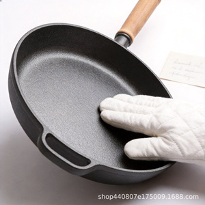 <b>Cast</b> Iron Frying <b>Pan</b> Flat Bottom Uncoated Non Stick For Stir Fry <b>Pan</b> Fry Grill Bake Home Outdoor Use - Product Image 5