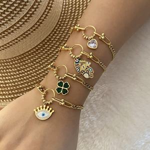 Nova Moda Charme Aço Inoxidável Pulseira Olho do Diabo para As Mulheres Girl Gift Palm Bracelet - Product Image 1