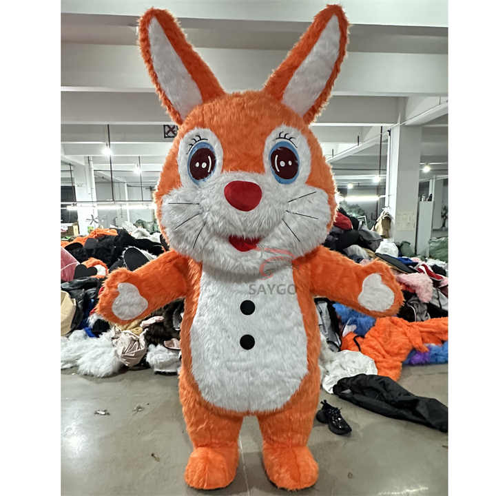 SAYGO Giant Walking Moving Cosplay Cartoon Long Plush Fabric Furry Bunny Inflatable Rabbit Mascot Costume Suit for Adults