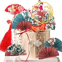 Éventail pliant rouge en acier inoxydable motif fleur de prunier, ensemble de 9 pièces de style traditionnel, ornement festif vintage à insérer pour gâteau d'anniversaire