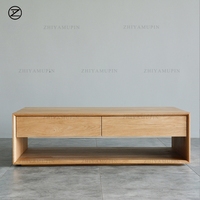 Table basse de salon nordique en bois massif, style moderne et minimaliste, avec rangement, en chêne blanc ou noyer noir, meubles sur mesure