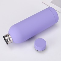 Bouteille d'eau en acier inoxydable à double paroi isolée, avec revêtement en caoutchouc doux au toucher, thermos de voyage rond avec couvercle pour une utilisation en extérieur