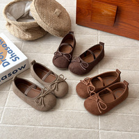 Chaussures pour filles de style princesse, style coréen, en cuir artificiel mat, à fermeture velcro, motif à pois, semelles souples