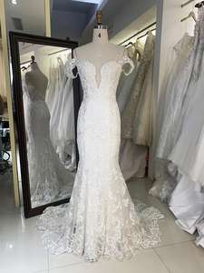 Elegante abito <span class=keywords><strong>da</strong></span> sposa a sirena con volant in pizzo ricami a scollo a V con Design sottile manica corta per le spose - Product Image 4