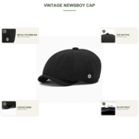 Casquette plate unisexe Newsboy Baker Boy à 8 panneaux, avec emblème en métal, style rétro vintage, réglable, respirante, streetwear urbain, casquette octogonale