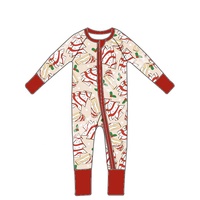 Baju monyet serat bambu anak-anak, baju terusan bercetak natal empat kaki YKK ritsleting