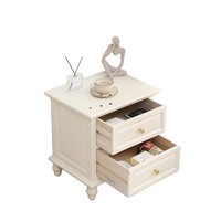 Mesita de Noche de Madera Maciza con Dos Cajones, Color Blanco Crema Europeo, Diseño Nórdico Minimalista de Lujo Ligero para Sala de Estar de Apartamento