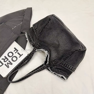 Washed Denim Canvas Women's Shoulder Tote <b>Bag</b> Summer New Style Fashionable Large-Capacity Zipper Closure Tanjing - Product Image 3