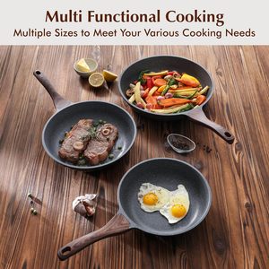 Induction Cookware Set with Non-Stick Forged Aluminium Fry <b>Pan</b> Wok Wooden Handle Glass Cover 4L Capacity Stainless Steel Bottom - Product Image 3