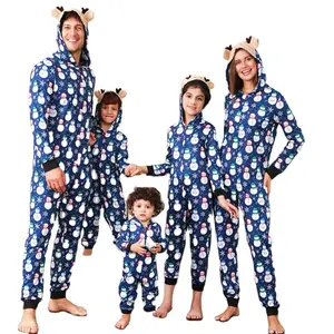 Groothandel Vakantie Familie Outfits Ouder Kind Bijpassende Kleding Kerst Capuchon Onesie Pyjama, Kerst Pyjama Set Familie 2023