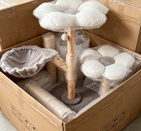 Arbre à chat multi-niveaux en bois massif avec hamac et poteaux en sisal pour chats, vente en gros, OEM, logo personnalisé, marque privée, commande en gros, MOQ