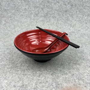 Ensemble de bols et cuillères <span class=keywords><strong>Ramen</strong></span>, avec baguettes, service de vaisselle en mélamine, bol à nouilles <span class=keywords><strong>japonais</strong></span> noir et rouge, 10 pièces - Product Image 2
