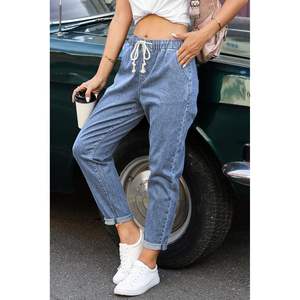 Sidefeel, pantalones vaqueros clásicos de cintura alta para mujer, transpirables, para novio, acampanados, ajustados, elásticos - Product Image 1