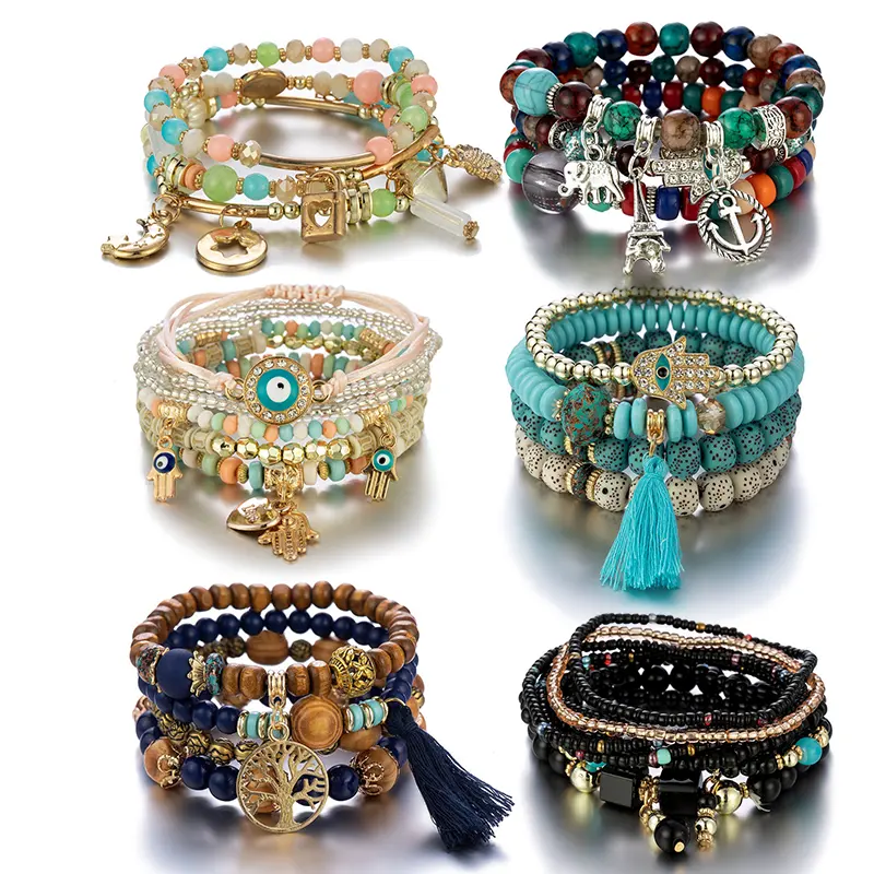 Best Verkopende Boho Kralen Armbanden Set Voor Koppels Charme Meerlagige Kwastjes Vrouwen Armband Sieraden Groothandel