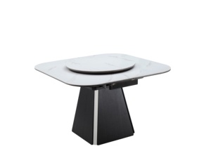 <span class=keywords><strong>Table</strong></span> à manger carrée extensible moderne <span class=keywords><strong>avec</strong></span> plaque de cuisson à induction intégrée |   Plateau en pierre microcristalline et base en bois massif - Product Image 1