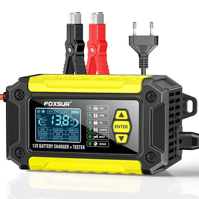 12V 2-in-1 Battery Charger & Tester Diagnostic Analyzer for Car Motorcycle Lead-Acid LiFePO4 Battery