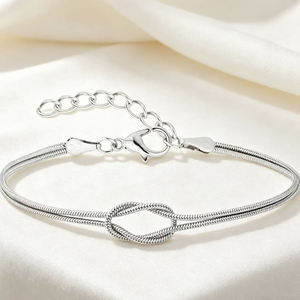 Bracelet chaîne délicat nœud d'amour en acier inoxydable poli or et argent avec extension fine – Cadeau idéal pour meilleure amie – Femme - Product Image 6
