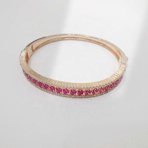 Pulseras de plata 925 con piedras de colores, estilo moderno, de lujo para mujer, chapadas en oro, apilables, gruesas, con circonitas verdes y rosas, precio de fábrica. - Product Image 4