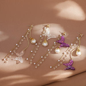 Pendientes de <span class=keywords><strong>mariposa</strong></span> con borla de gota de agua de perla de cristal para mujer y niña, pendientes largos con temperamento colgante, joyería nupcial para fiesta y boda, <span class=keywords><strong>Gif</strong></span> - Product Image 5