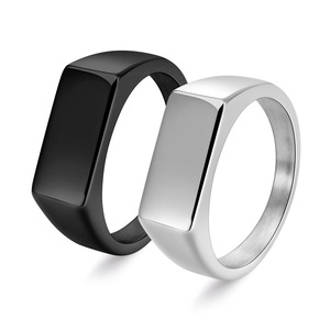 Ins popolare anello per incisione <span class=keywords><strong>con</strong></span> <span class=keywords><strong>nome</strong></span> personalizzato in acciaio inossidabile anelli rettangolari lisci vuoti da uomo anelli <span class=keywords><strong>con</strong></span> sigillo geometrici minimalisti - Product Image 1