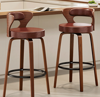 Tabouret de bar moderne du milieu du siècle pivotant rembourré en cuir PU avec dossier pour bar à domicile, îlot de cuisine, restaurant et utilisation en extérieur