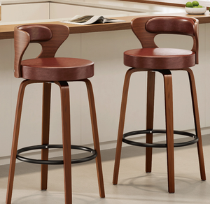 Mid-Century Modern Bar <strong>Stool</strong> Swivel Upholstered PU Leather <strong>with</strong> <strong>Back</strong> for Home Bar Kitchen Island Restaurant &amp; Outdoor Use - Product Image 5