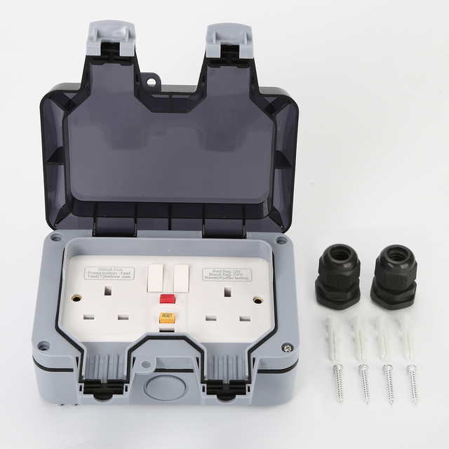 IP66 Weatherproof Outdoor Wall Socket Box Height Waterproof Double RCD Switched Socket 13A 15A Rated Current 2 AC NFC Compatible