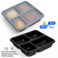 Boîte à lunch en plastique à 4 compartiments pour la préparation de repas Bento PP Contenants de stockage d'aliments avec processus blister