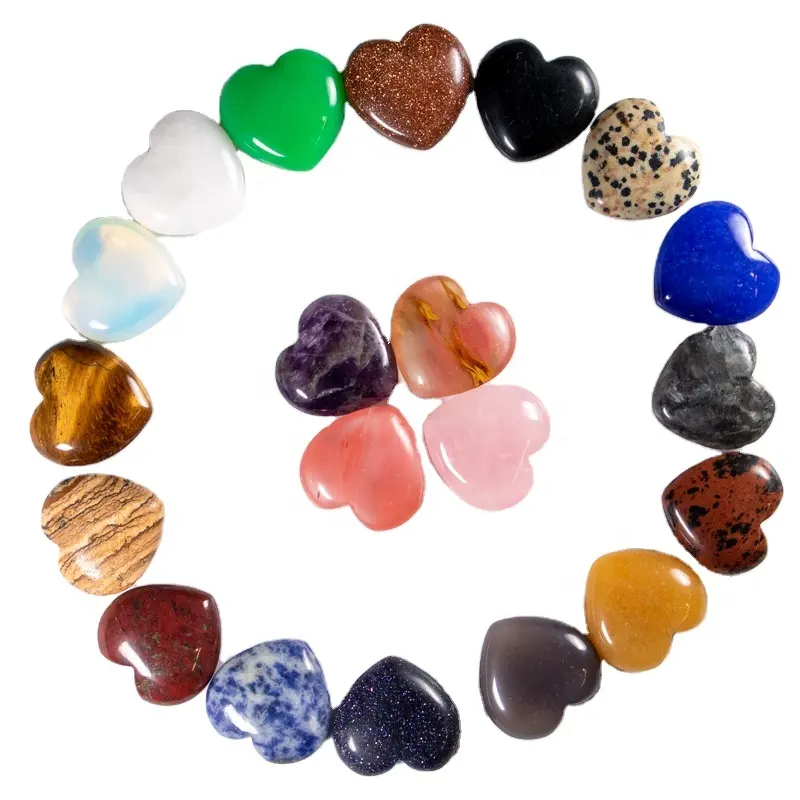 25mm Love Heart Shape Stone Earring Necklace Wedding Accessories No Hole Natural Agate Crystal Heart Gemstone