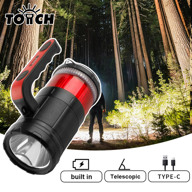 New Battery Level Display Solar Charge Searchlight Adjustable Tail Light Long-Lasting Emergency Power Bank Camping Lamp