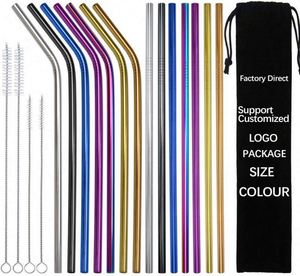 Custom Logo Reusable Stainless Steel 304 Metal Reusable <b>Straw</b> Bent Straight Metal <b>Drinking</b> Smoothie <b>Straws</b> - Product Image 2