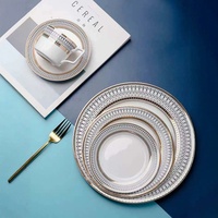 Assiettes plates, bols à soupe et vaisselle de style occidental en céramique émaillée avec incrustations dorées de style nordique – Ensemble de vaisselle pour steak, gâteau et dessert