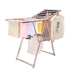 Foldable Standing Laundry Steel Hanger Drying Rack Clothes Airer With Wings Foldable Holders