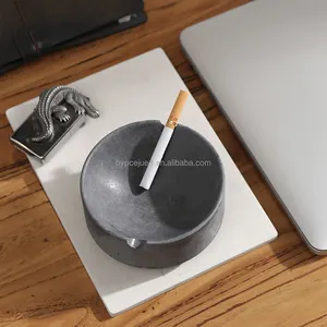Posacenere per sigari scanalato rotondo classico Logo personalizzato posacenere in cemento Dali bianco nero