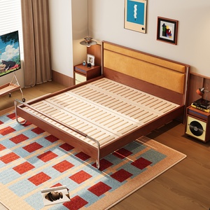Lit moderne en bois massif de chêne avec tête de lit fine et coussin moelleux, style Bauhaus français, tailles Queen/King/Full, pour chambre à coucher - Product Image 3